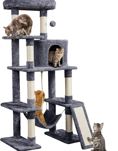 Load image into Gallery viewer, Large Multi-Level Cat Tree, 63 Inches Tall with Sisal-Covered Scratching Posts, Condo, Hammock, Dangling Ball, and Extended Platform for Cats to Play and Sleep
