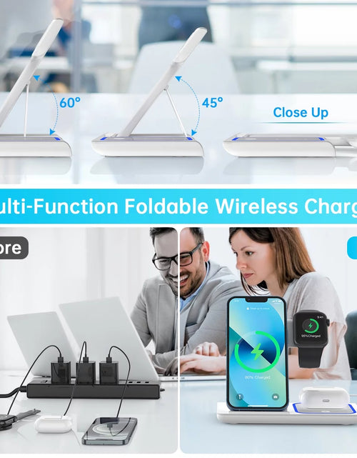 Load image into Gallery viewer, Wireless Charging Station, 18W 3 in 1 Charger Station, Fast Charging Dock Stand for Iwatch Series 11/10/9/8/7/6/SE/5/4/3, Compatible for Iphone 17/16 15 14 13 12 11 Pro Max/Samsung/ Airpod
