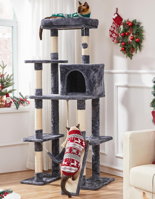 Load image into Gallery viewer, Large Multi-Level Cat Tree, 63 Inches Tall with Sisal-Covered Scratching Posts, Condo, Hammock, Dangling Ball, and Extended Platform for Cats to Play and Sleep
