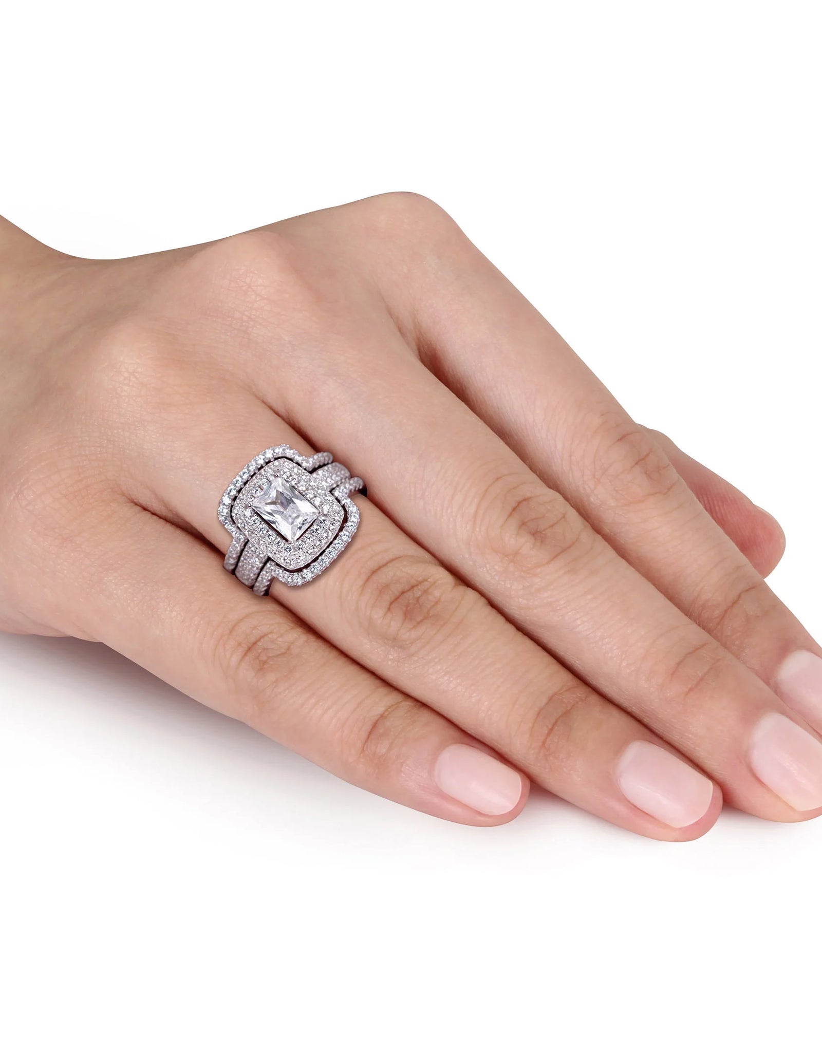 Women'S Cubic Zirconia and Emerald Sterling Silver Bridal Set