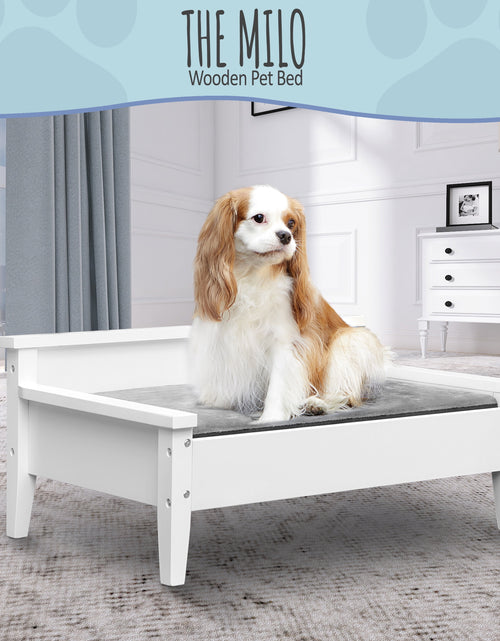 Load image into Gallery viewer, Winston Small Elevated Wooden Pet Bed with Plush Mattress, White
