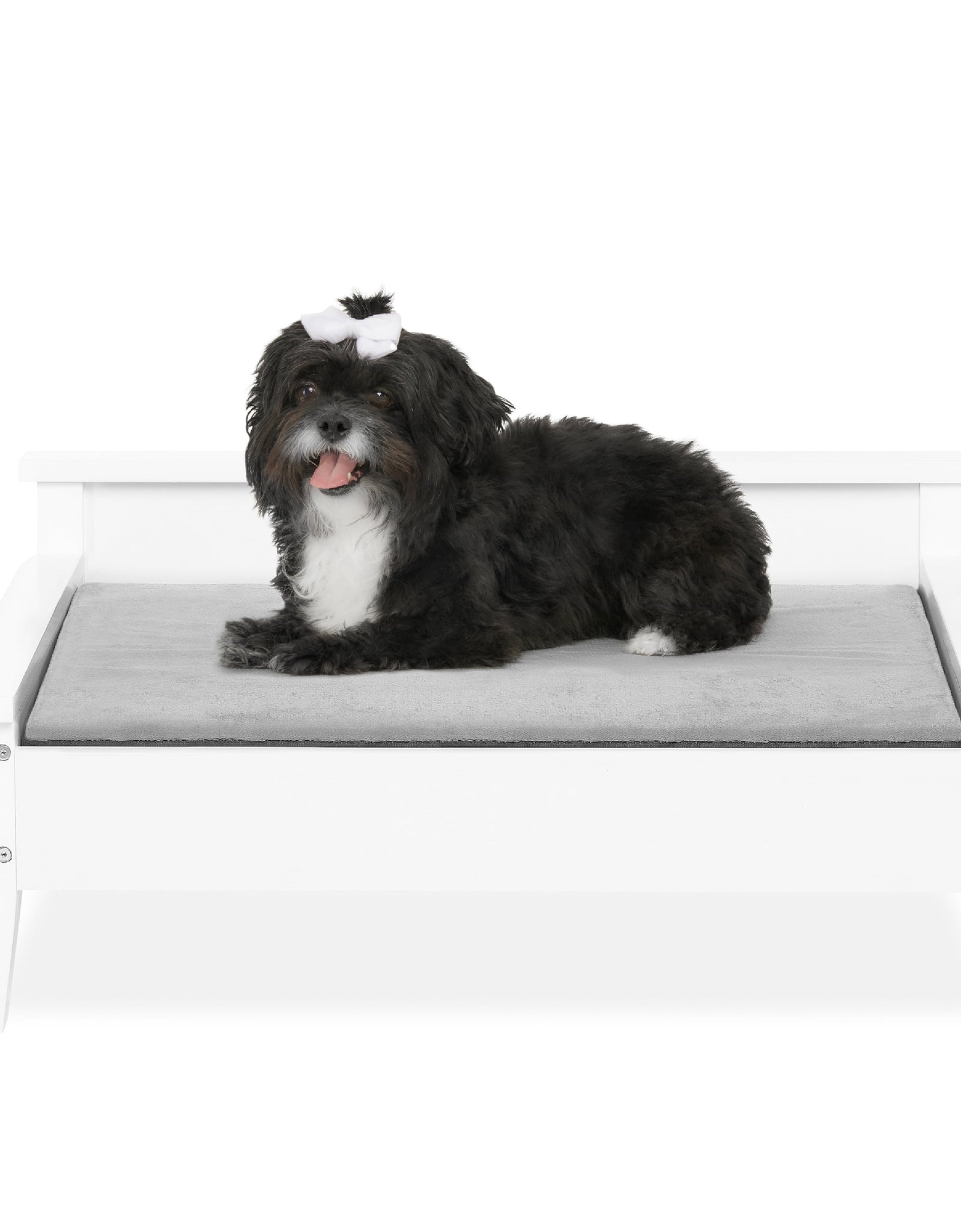 Winston Small Elevated Wooden Pet Bed with Plush Mattress, White
