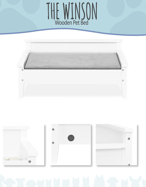 Load image into Gallery viewer, Winston Small Elevated Wooden Pet Bed with Plush Mattress, White
