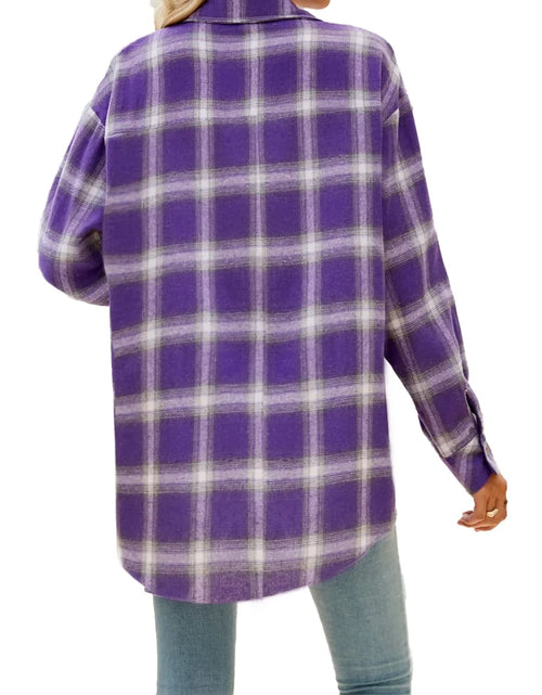 Load image into Gallery viewer, Plaid Flannel Shirts for Women Oversized Long Sleeve Button down Shirts Blouses Tops
