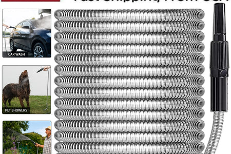 Stainless Steel Metal Garden Water Hose Pipe Flexible Lightweight 25/50/75/100FT