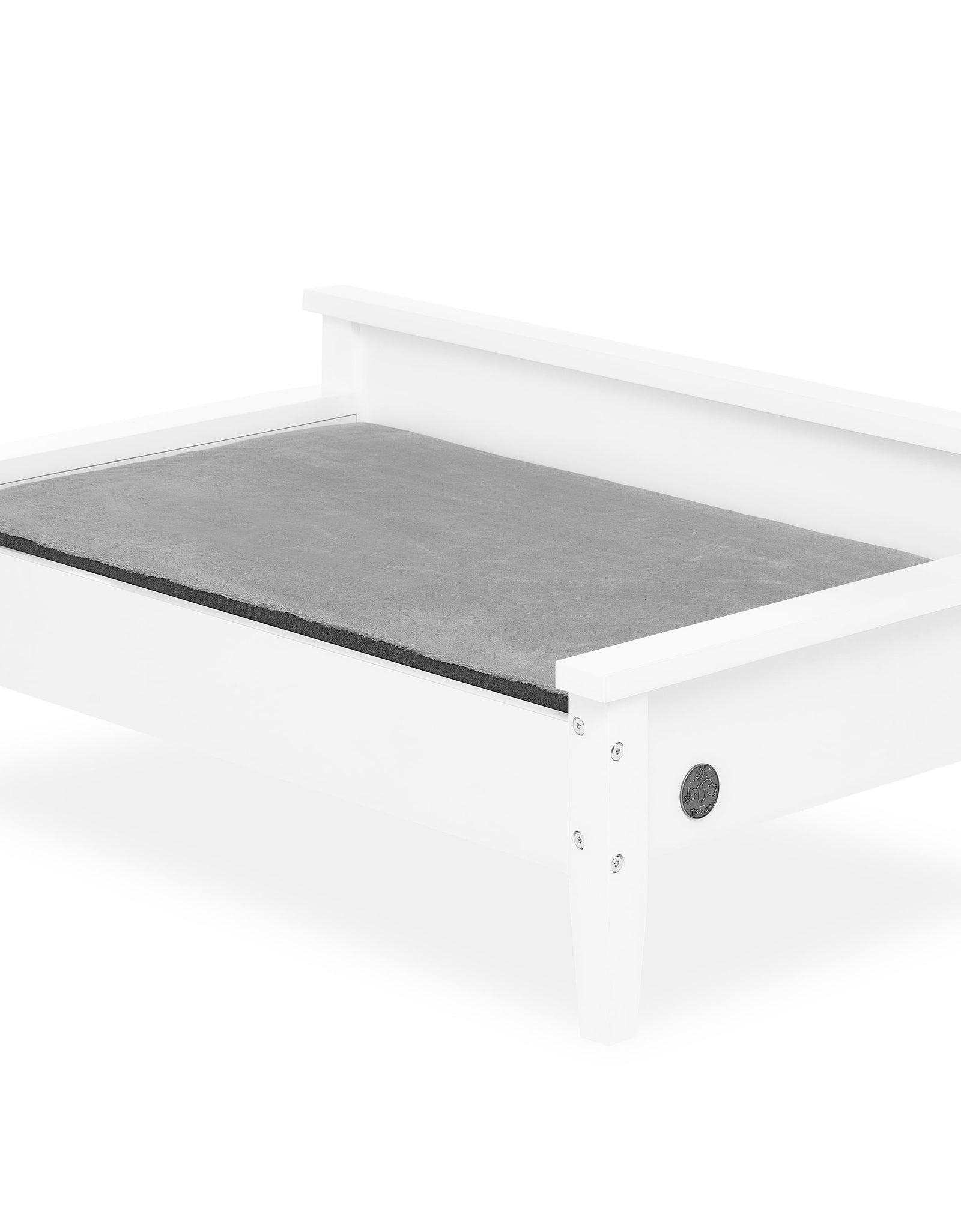 Winston Small Elevated Wooden Pet Bed with Plush Mattress, White