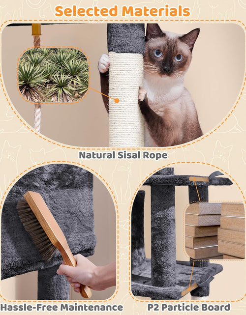 Load image into Gallery viewer, Large Multi-Level Cat Tree, 63 Inches Tall with Sisal-Covered Scratching Posts, Condo, Hammock, Dangling Ball, and Extended Platform for Cats to Play and Sleep
