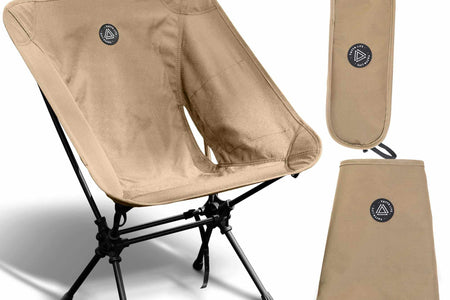 Low Back Ultralight Folding Camping Chairs with Storage Pouch - Khaki