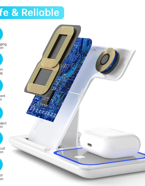 Load image into Gallery viewer, Wireless Charging Station, 18W 3 in 1 Charger Station, Fast Charging Dock Stand for Iwatch Series 11/10/9/8/7/6/SE/5/4/3, Compatible for Iphone 17/16 15 14 13 12 11 Pro Max/Samsung/ Airpod
