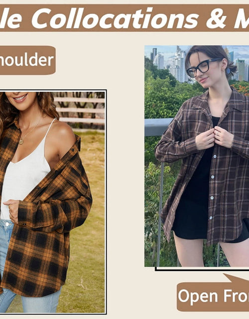 Load image into Gallery viewer, Plaid Flannel Shirts for Women Oversized Long Sleeve Button down Shirts Blouses Tops
