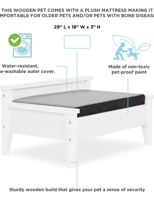 Load image into Gallery viewer, Winston Small Elevated Wooden Pet Bed with Plush Mattress, White
