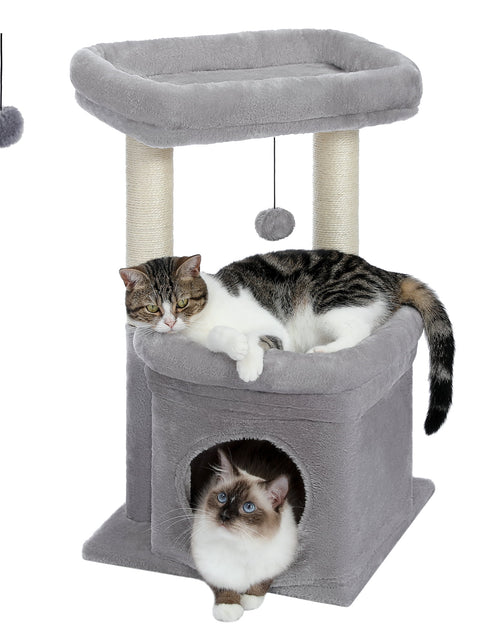 Load image into Gallery viewer, Cat Tree Condo 27" Cat Tower with Large Top Perch and Scratching Posts for Kittens and Medium Cats, Gray

